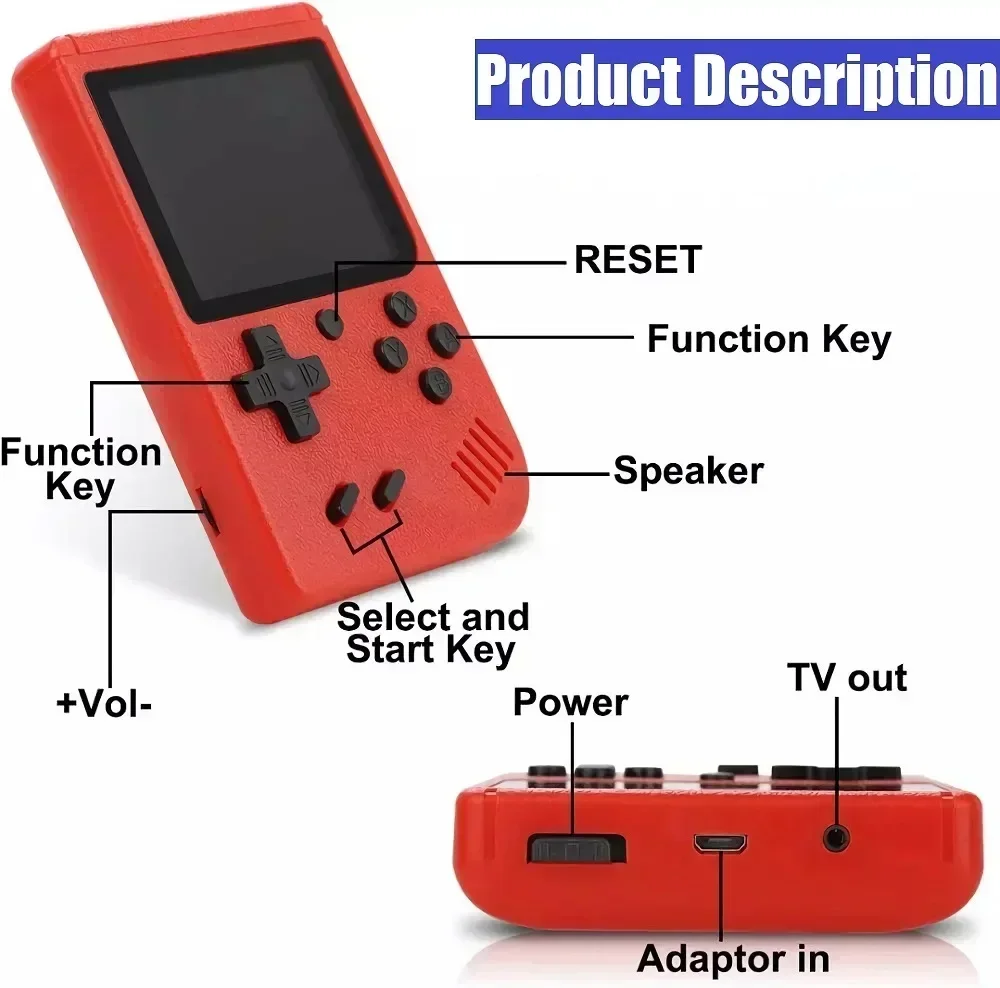 Retro Portable Mini Handheld Video Game Console 8-Bit 3.0 Inch Color LCD Kids Color Game Player Built-in 400 games