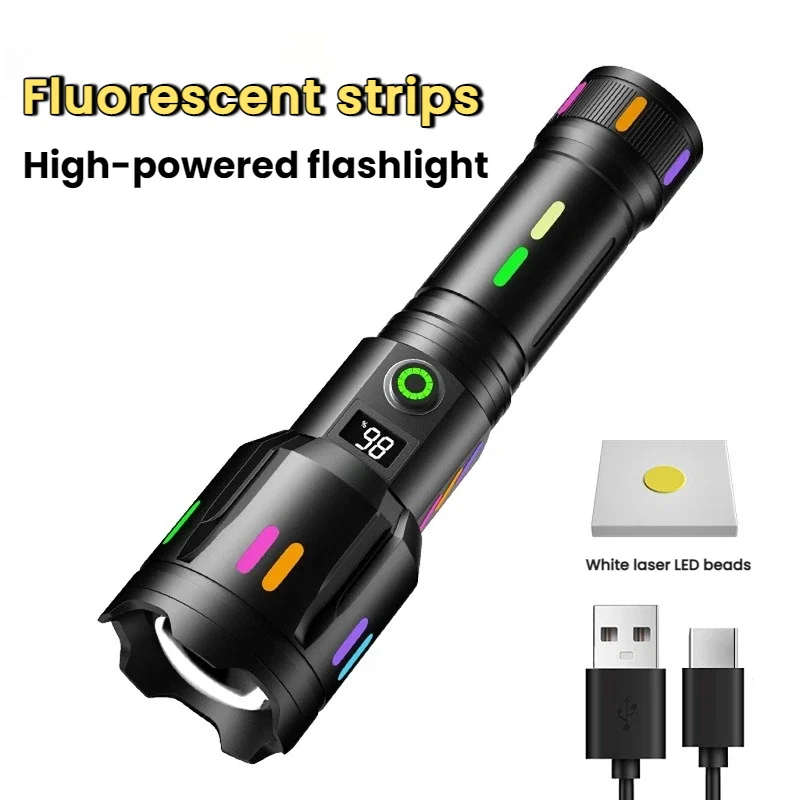 

Суперяркий светодиодный фонарь с перезаряжаемой батареей, зумом, цифровым дисплеем, флуоресцентной подсветкой и молотком для экстренных ситуаций, для кемпинга и активного отдыха