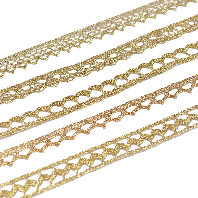 7-24mm Gold Silver Lace Trims Embroidery Laces Ribbon Sewing Lace Trim Fabric For Wedding Party Decoration African Lace Fabric