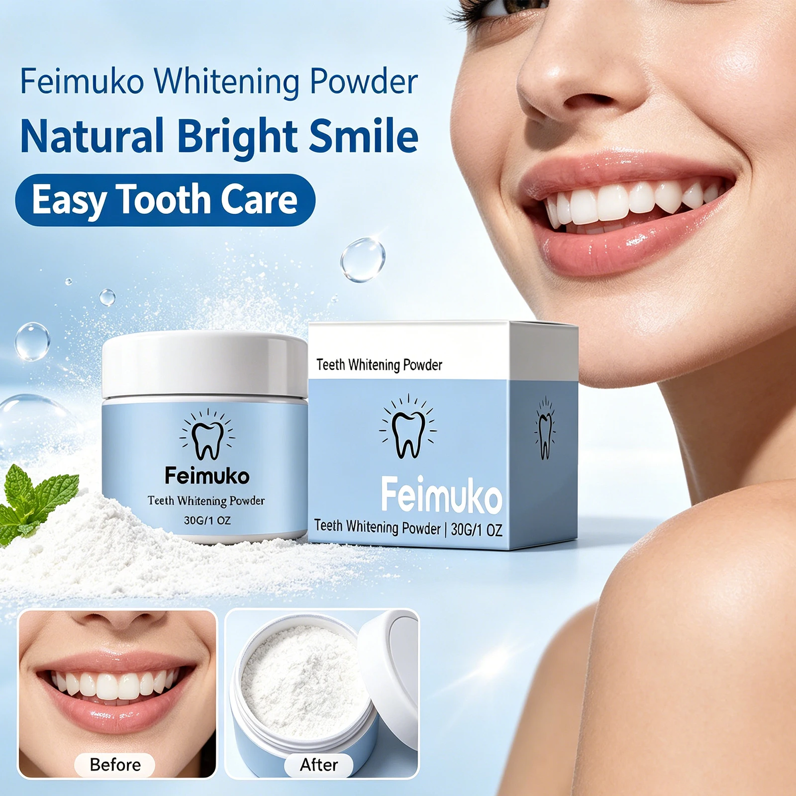 

Feimuko Oral Brightening Powder Gentle Clean Stain Erase Fresh Scent Enamel Strengthening Remove Yellow Stains Tooth Care 30g