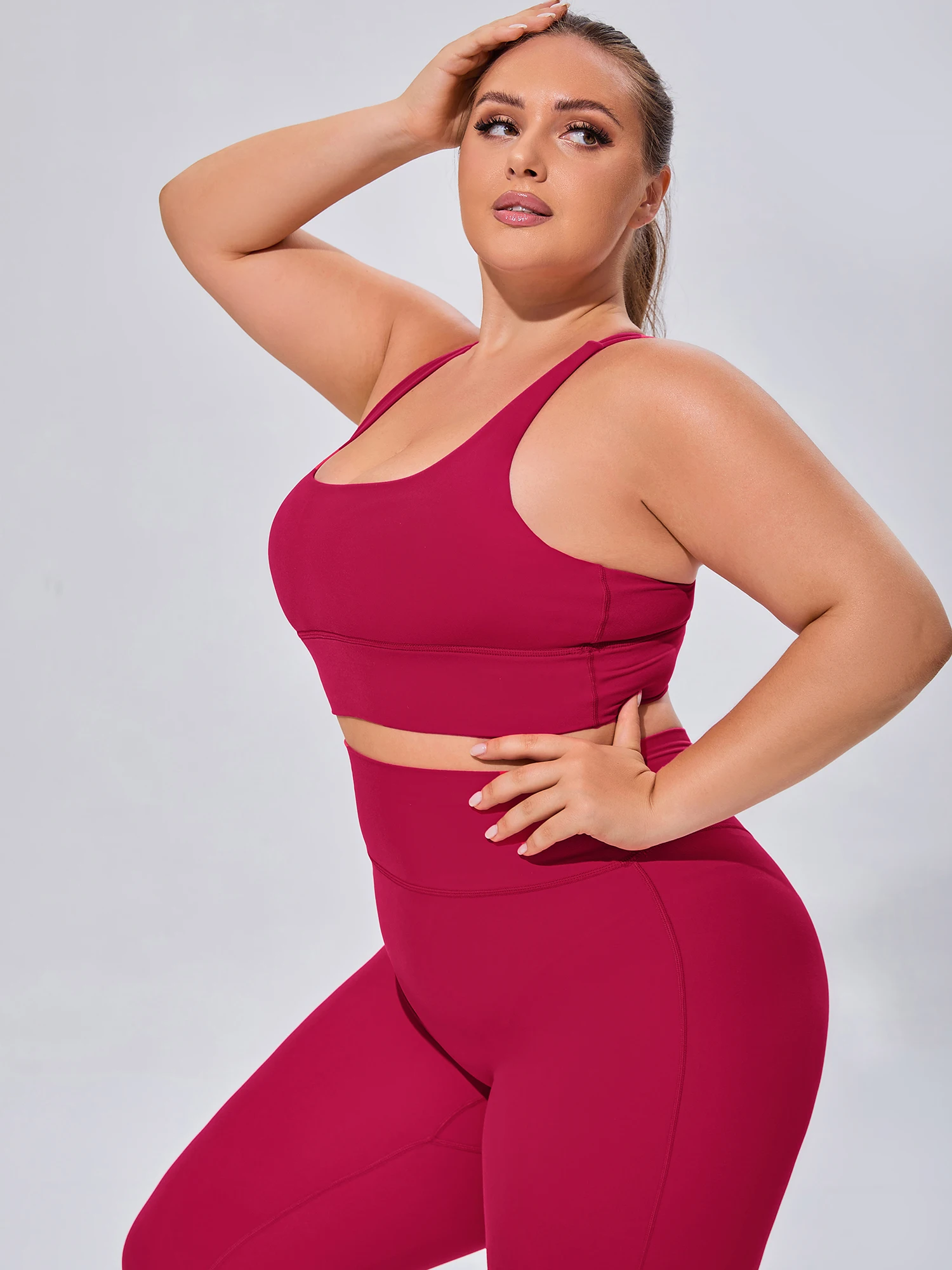 Sutiã palangre de tiras feminino acolchoado colheita superior cami plus size leggings de cintura alta para yoga wear, terno de fitness, conjunto de 2 peças