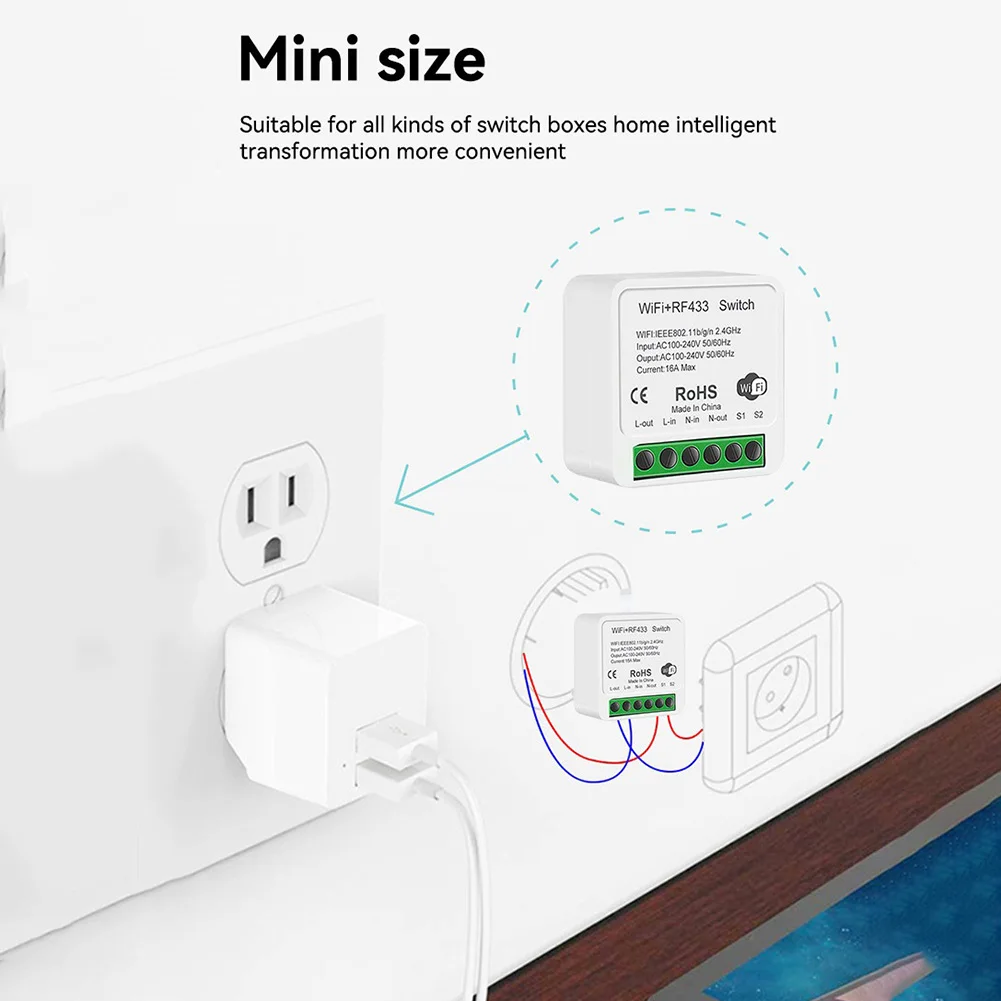 Voice Control Module WiFi RF433 Smart Switch WiFi Direct Connection True Remote Control RF433 Remote Included Gray