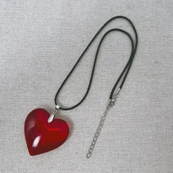 Y2k Love Heart Necklace for Women Fashion Hip Hop Red Hearts Pink Pendants Necklaces Rope Chain Girls Rave Gift Gothic Jewelry