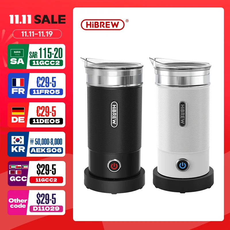 Hibrew batedor de leite elétrico, misturador de chocolate, latte frio/quente, cappuccino, totalmente automático, aquecedor de leite fresco m1a