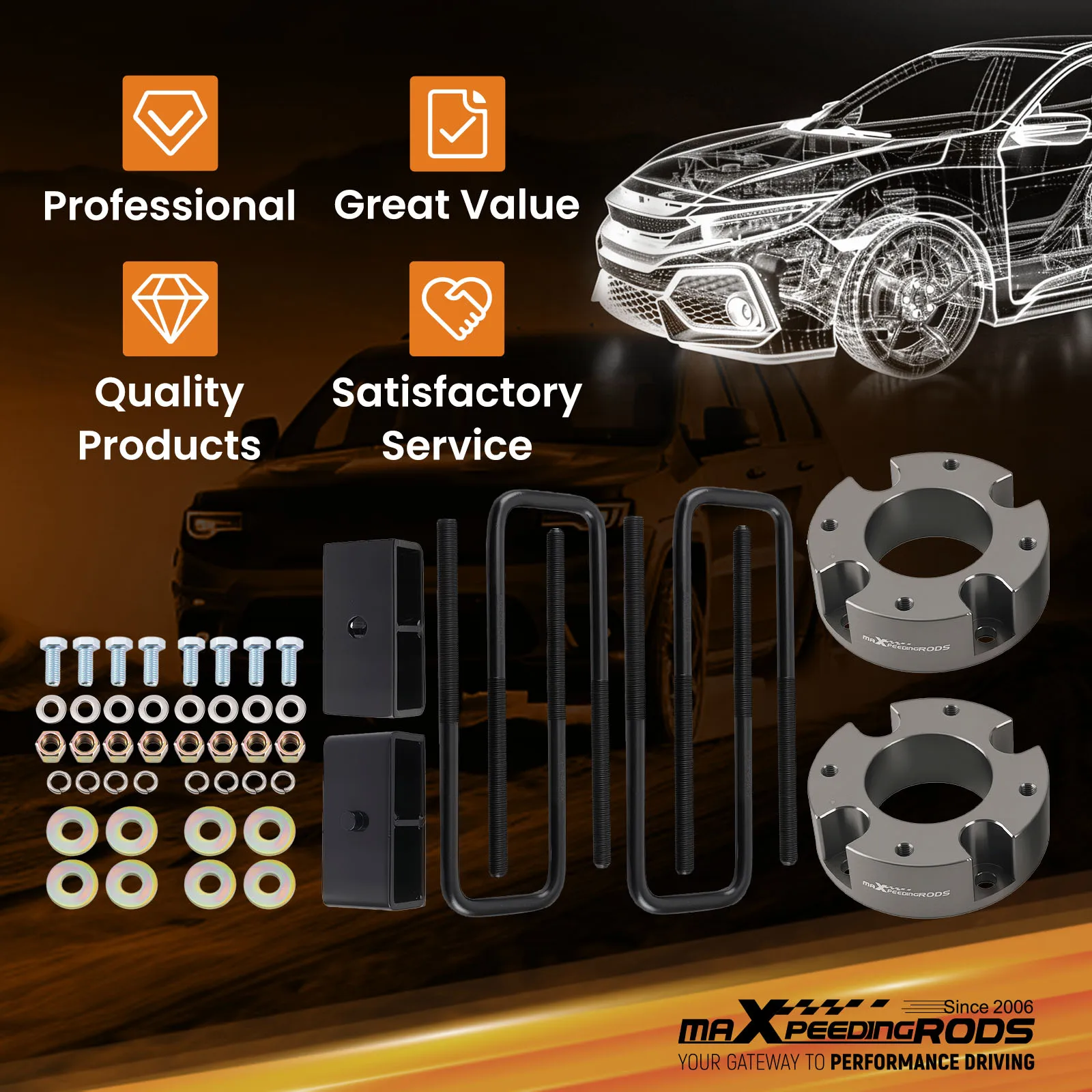 Complete Lift Spacer Kit 3"F 2"R for Toyota Tundra 2007-2021 2WD 4WD Aluminum