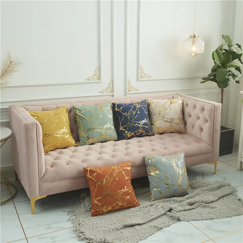 New Pillowcase Lamb Velvet Geometric Gold Embossing Sofa Combination Multi-Color Options  Cushion Cover European Classica...