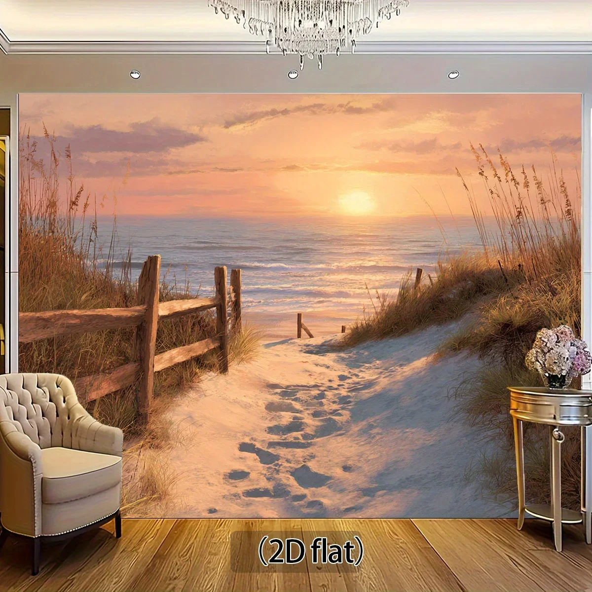 Romantic Tropical Ocean Sunset Beach Landscape Tapestry Mural Coastal Wall Art Polyester Decor Home Decor Gift