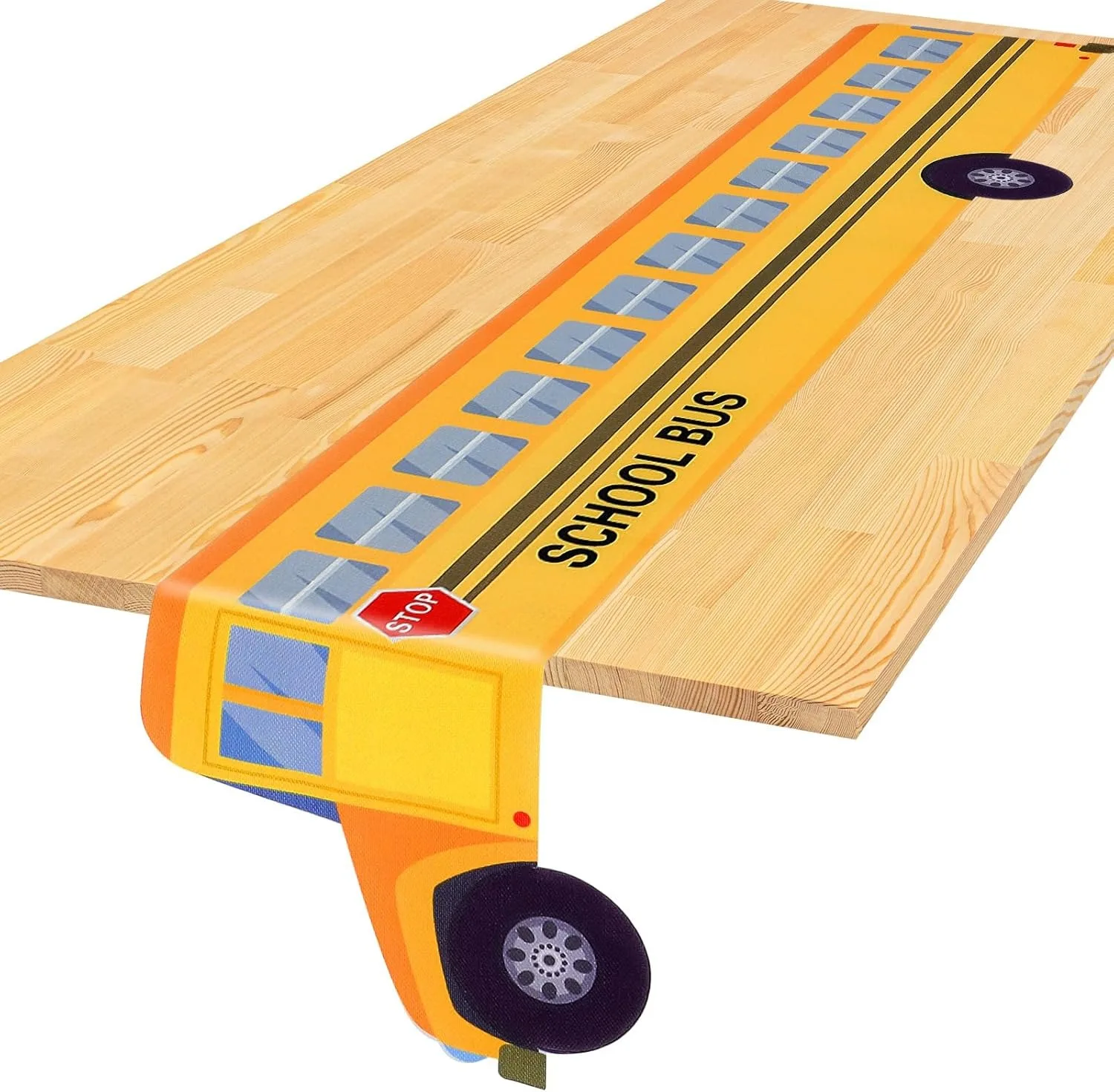 1Pc Creative School Bus Shaped Table Runner, Back to School Themed Decoration, for Classroom, Birthday Party, Party Supplies