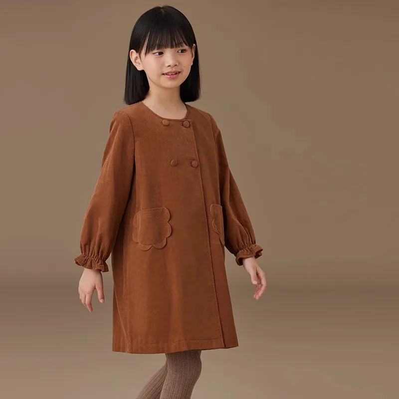 2024 Autumn New Kid Cute Dress Coat Pea Coat Notched Double Breasted with Over Coats Long Jackets Fancy Coats for Little Girls