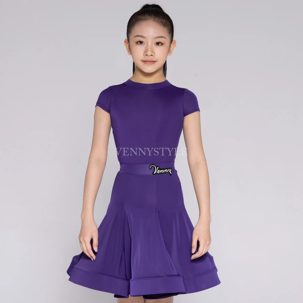 Vennystyle Latin dance costume for girls professional competition cap sleeve boned skirt summer regulation dress for children