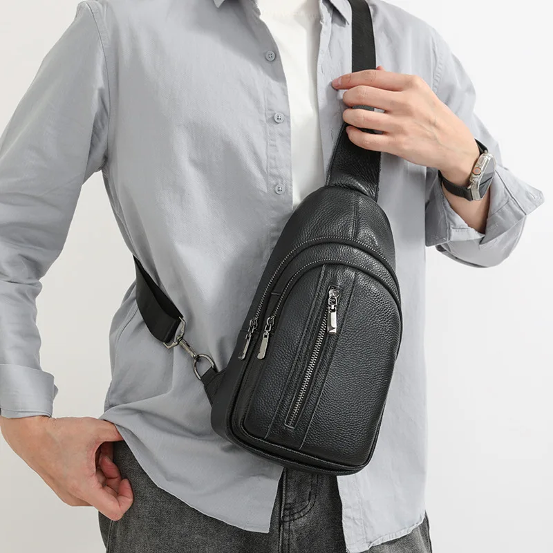 

Men's genuine leather single-shoulder bag, lightweight backpack, multi-functional commuting chest bag