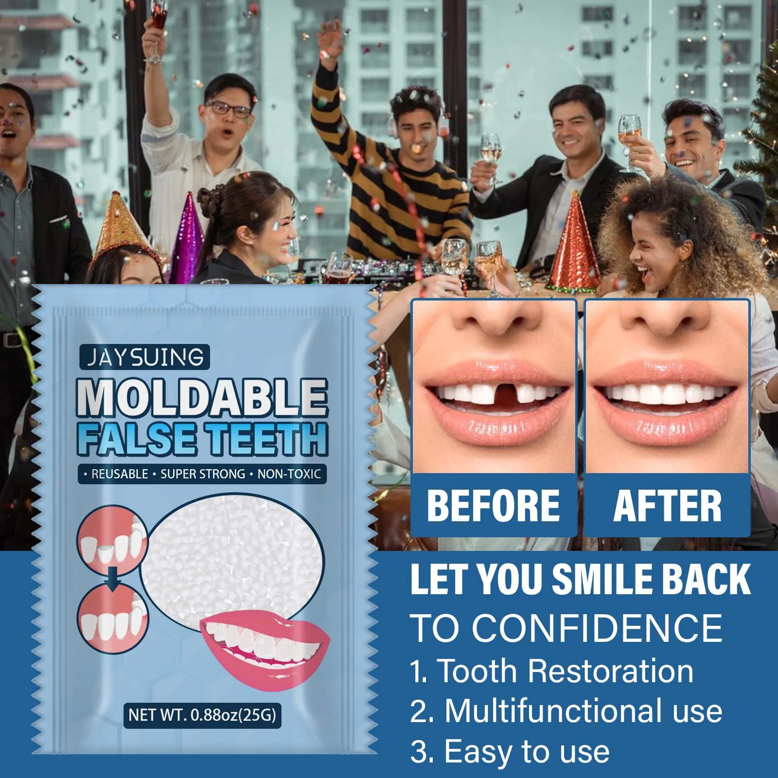 Temporary Teeth Repair Glue Shapeable Moldable FalseTeeth Solid Gaps Filling Resin Tooth Repair Glue Safety Dental Supplies