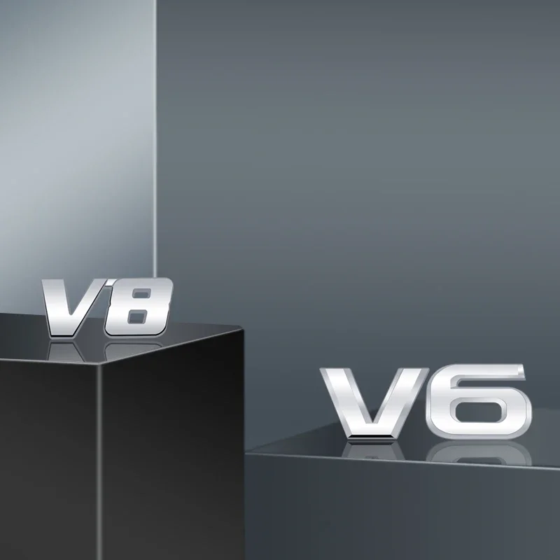 V6 V8 Car Badge Sticker For Subaru Mitsubishi Jeep Lexus Mazda Engine Display Logo Metal Trunk Emblem Decoration Accessories
