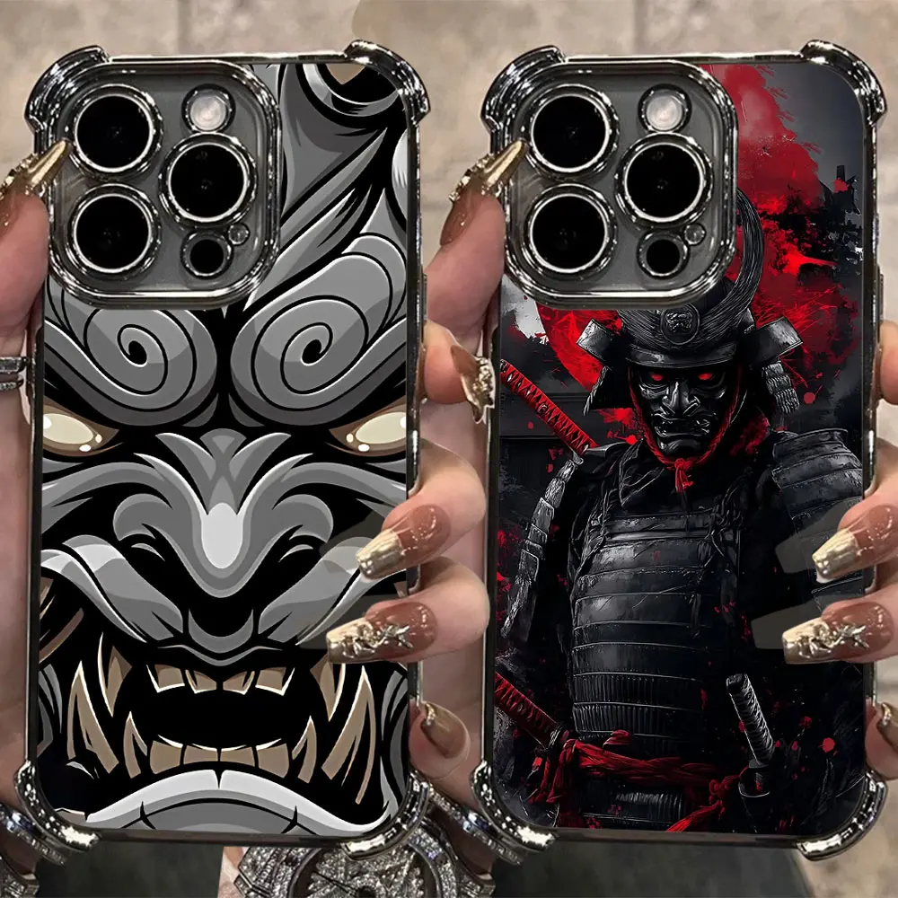 Japan Ghost Face Samurai Plating Handyhülle für Xiaomi Redmi A7 15 A3 15C 14C K50 A1 Note 15 14 13 12 Pro Plus 4G 5G Anti-Airbag