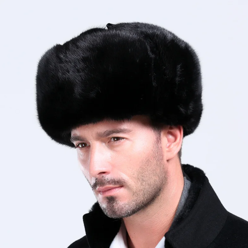 Winter Hat Men 2022 Russian Mink Fur Hat Warm Caps For Men Luxury Fur Ski Hat Cossack Type Unisex Thermal Hat Fur Caps