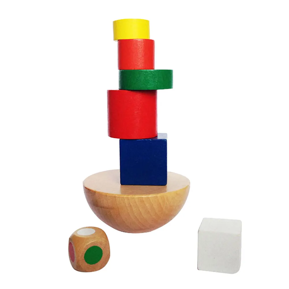 Wooden Hemisphere Balancing Games Educational Playset for Toddlers Stackable Bird Shape Blocks Paint Premium Wood Color