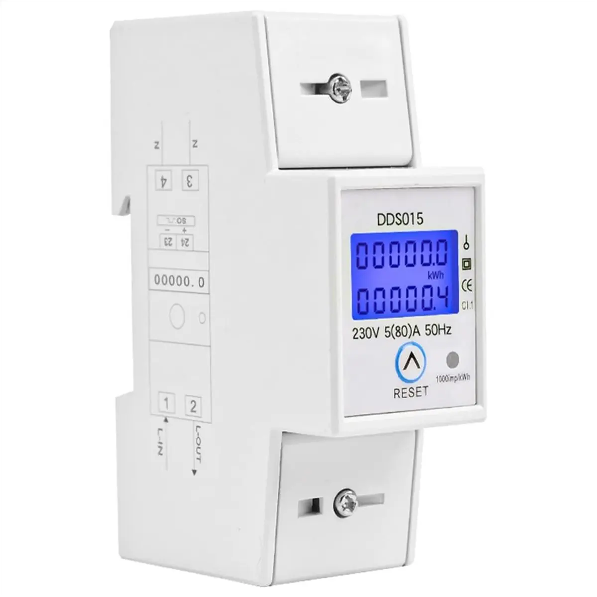 A48U Digital Single Phase Meter 5-80A 230V 50Hz Meter DDS015 35mm DIN Rail Mount with Clear Display Backlight