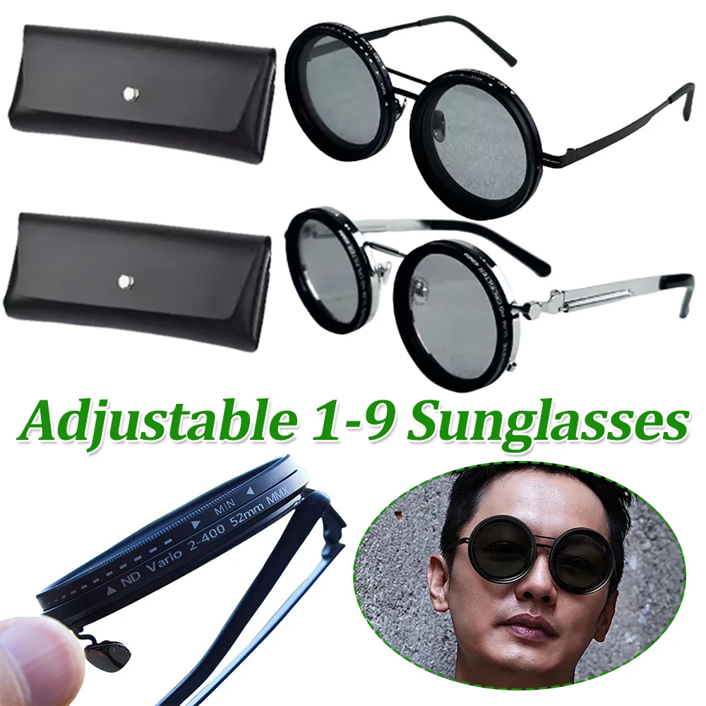 

Handmade ND9 Adjustable 1-9 Sunglasses with ND Filter Lenses Fishing Rounded Polarized Glasses Retro Glasses for Driving Fishing