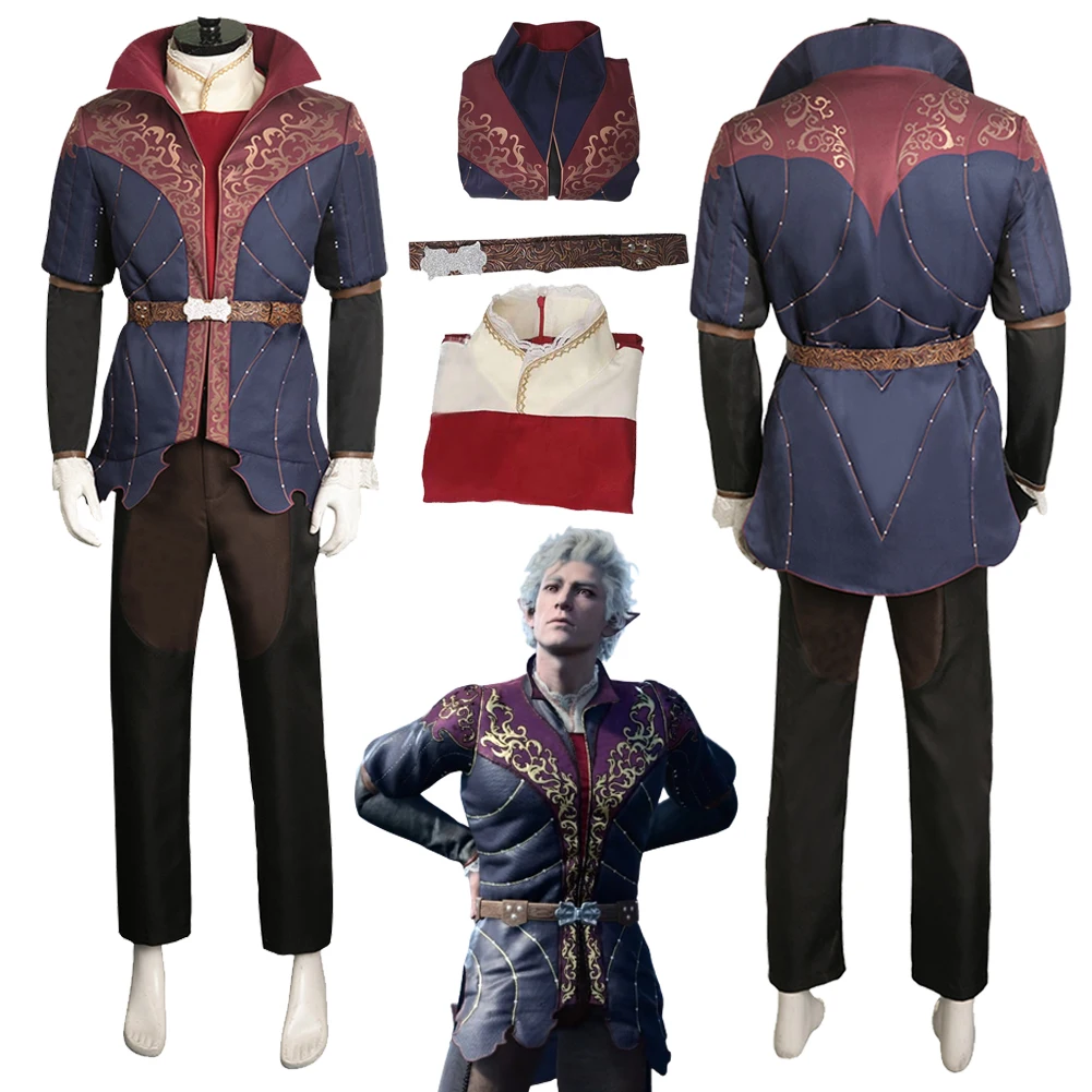 

Astarion Cosplay Fantasy Medieval Print Set Game Baldur Cosplay Gate Disguise Costume Adult Men Roleplay Halloween Fantasia Suit