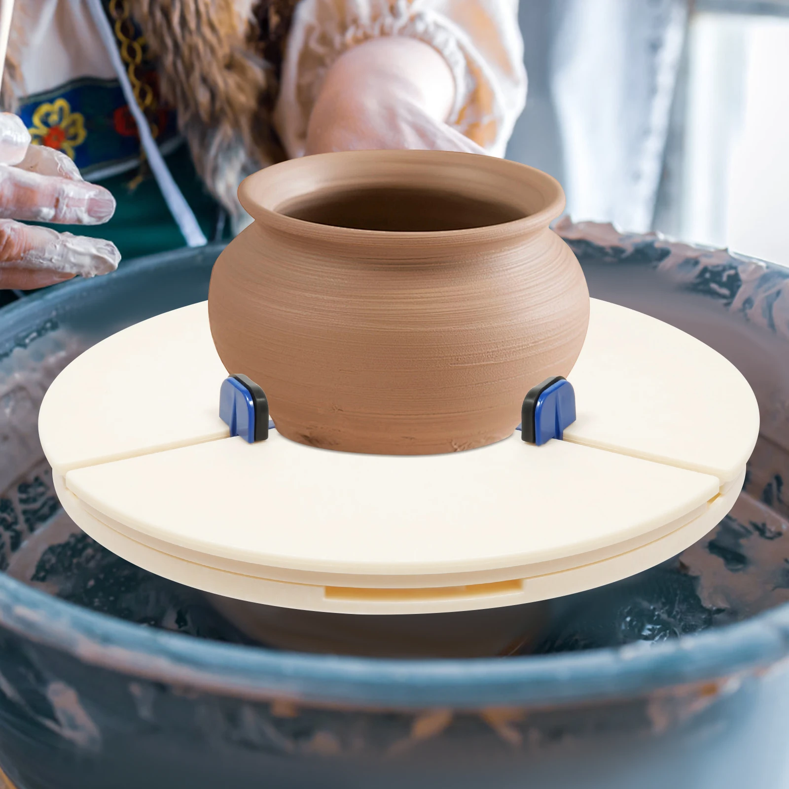 Pottery Trimming Tool Set, Ceramic Turntable Clamp with 5 Support Feet & 3 Holders, 15.4x1.6in for Wheel Throwing