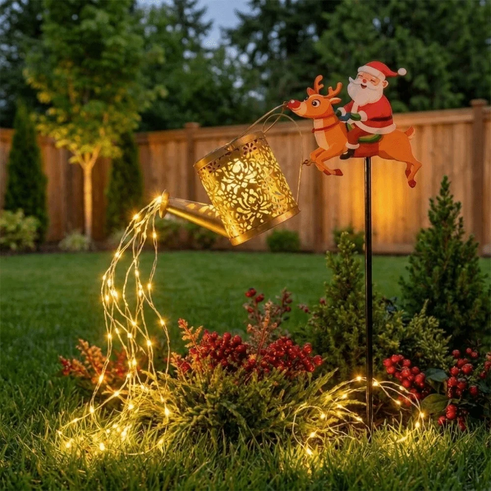Solar Powered Christmas Santa Solar Kettle Light Weather Resistant LED Light Lawn Landscape Festive Lights Decorative Design