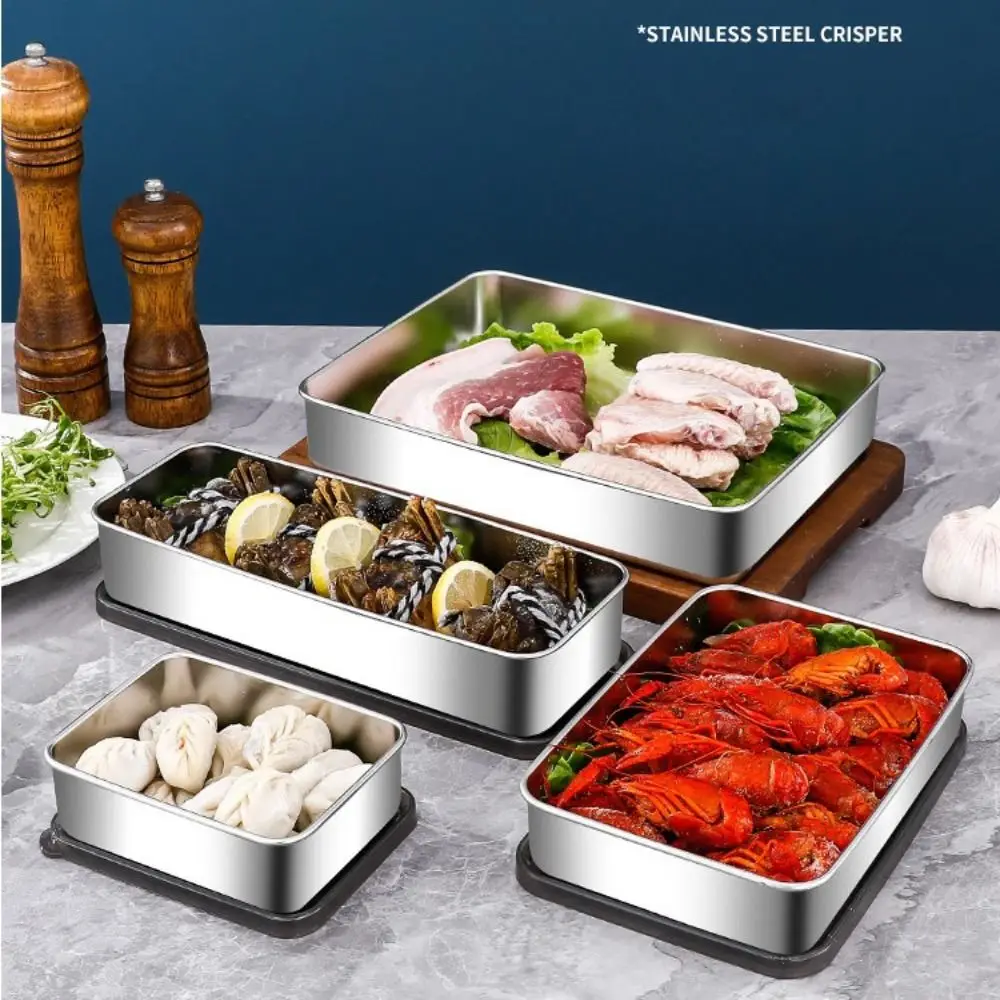 304 Stainless Steel Fresh Keeping Metal Box Multiple Specifications Multi-function Seal Metal Box with Lid Large Capacity