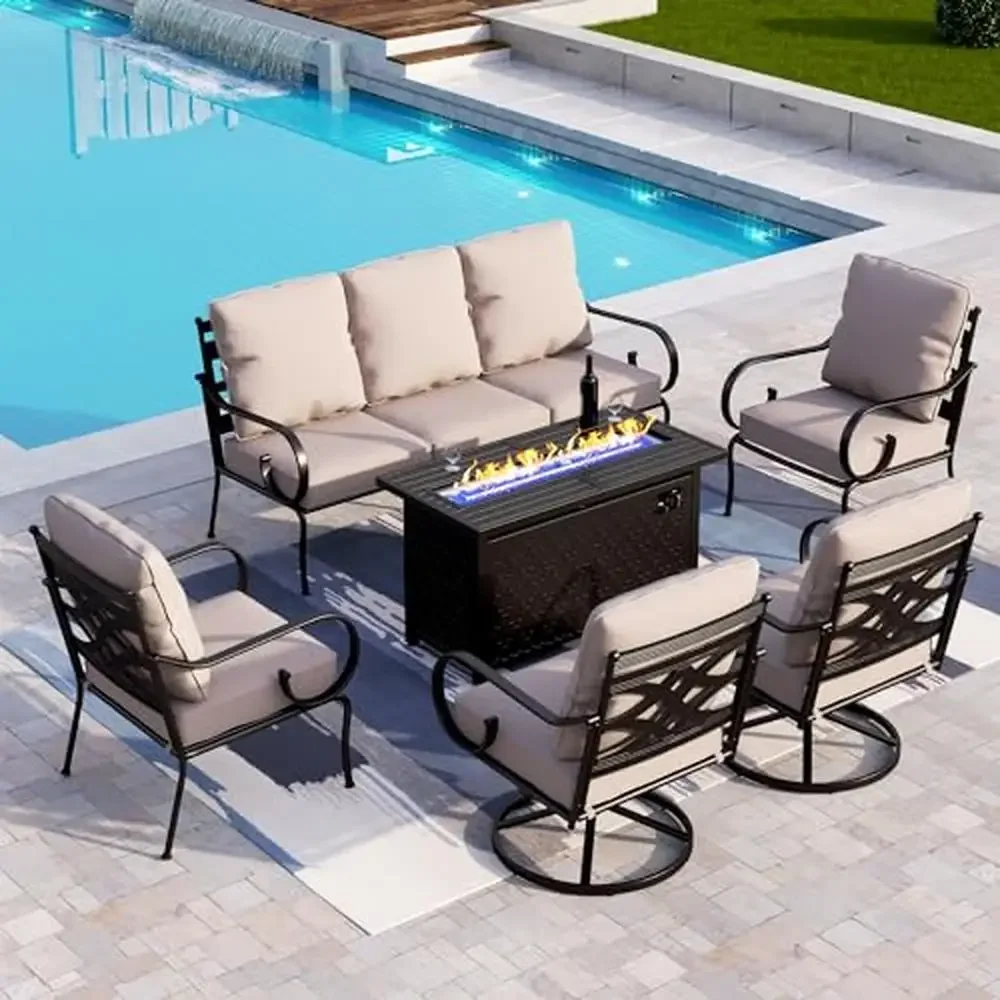 

Outdoor Metal Patio Furniture Set with 45" Fire Pit Table Waterproof Cushions Ergonomic Design Heavy Duty 50,000 BTU Fire Pit