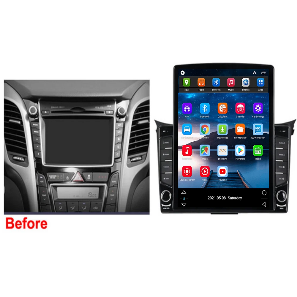 تسلا نوع أندرويد 14 وحدة ستيريو السيارة الوسائط المتعددة لشركة هيونداي I30 إلنترا GT 2012 - 2017 راديو مشغل فيديو لتحديد المواقع اللاسلكية Carplay #2