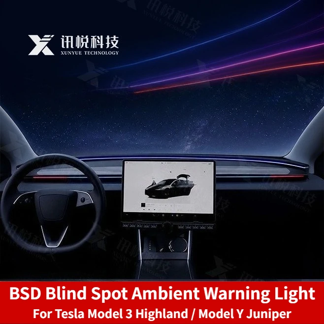 BSD Blind Spot Detection Ambient Light for Tesla Model 3 Highland Model Y Juniper,Main Screen Adjustable Warning Lamp