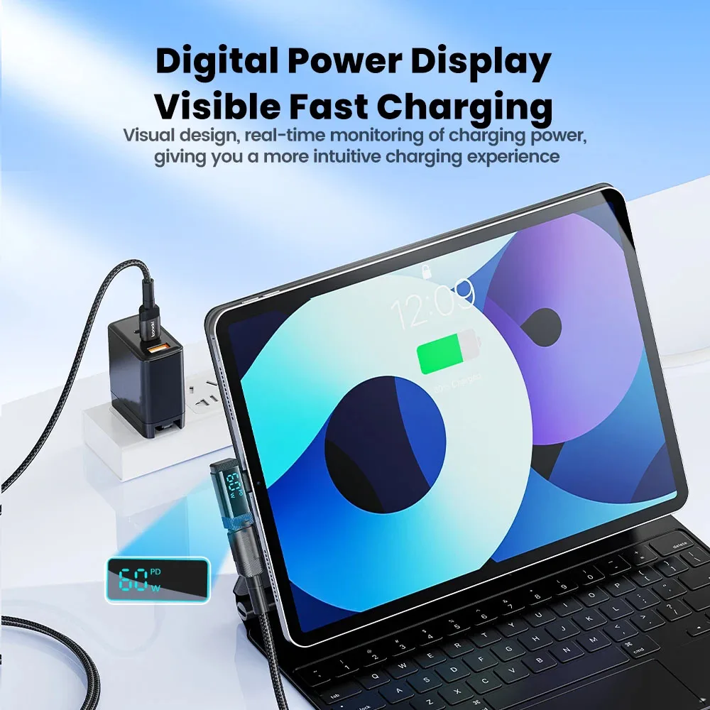 Bending digital display PD100W fast charging mobile phone For Xiaomi OPPO HUAWEI and laptop adapter adapter type c to lightning