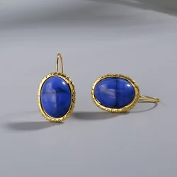 New Palace Retro Round Metal Earrings Natural Lapis lazuli Women's Jewelry