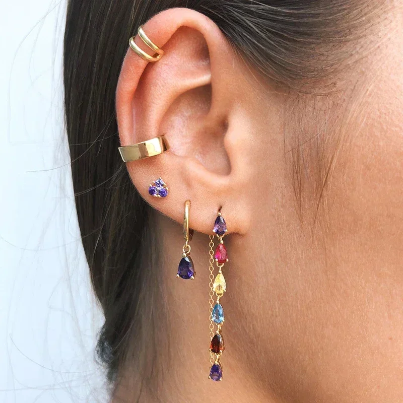 Women's 925 Silver Crystal Tassel Stud Earrings