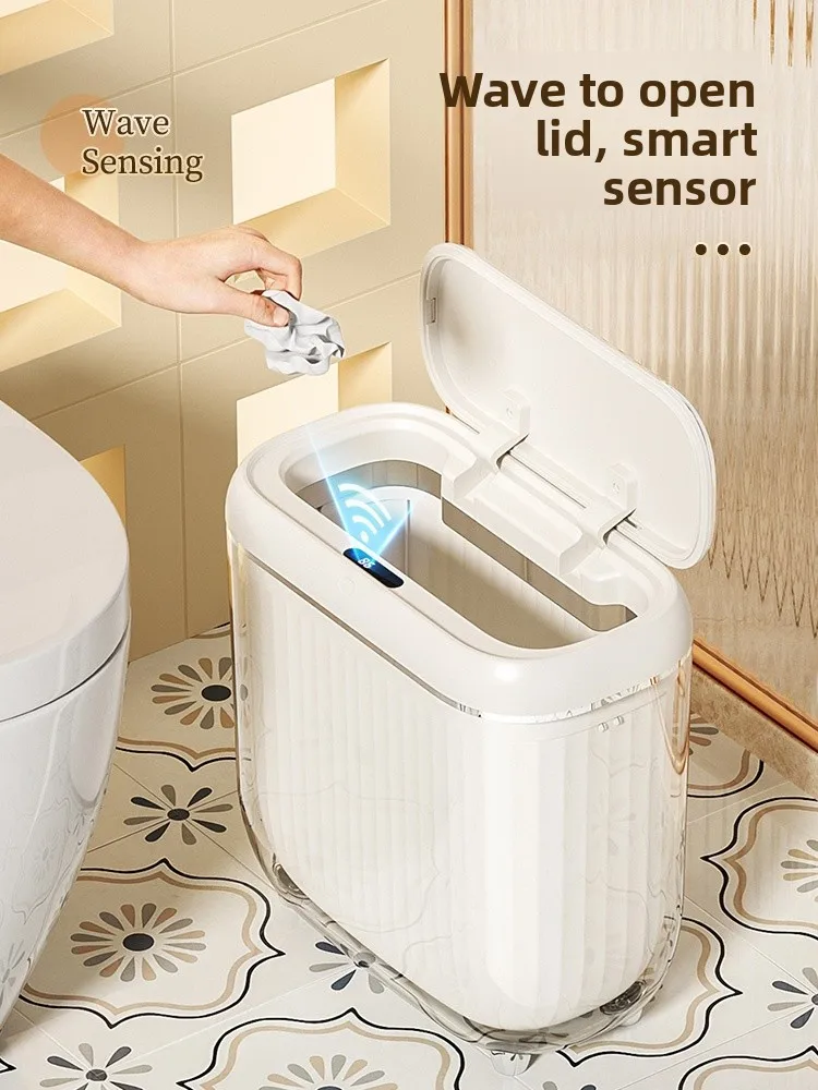 Sensor inteligente tra pode com tampa design de luxo à prova d'água para sala de estar e banheiro buet interno de corpo estreito