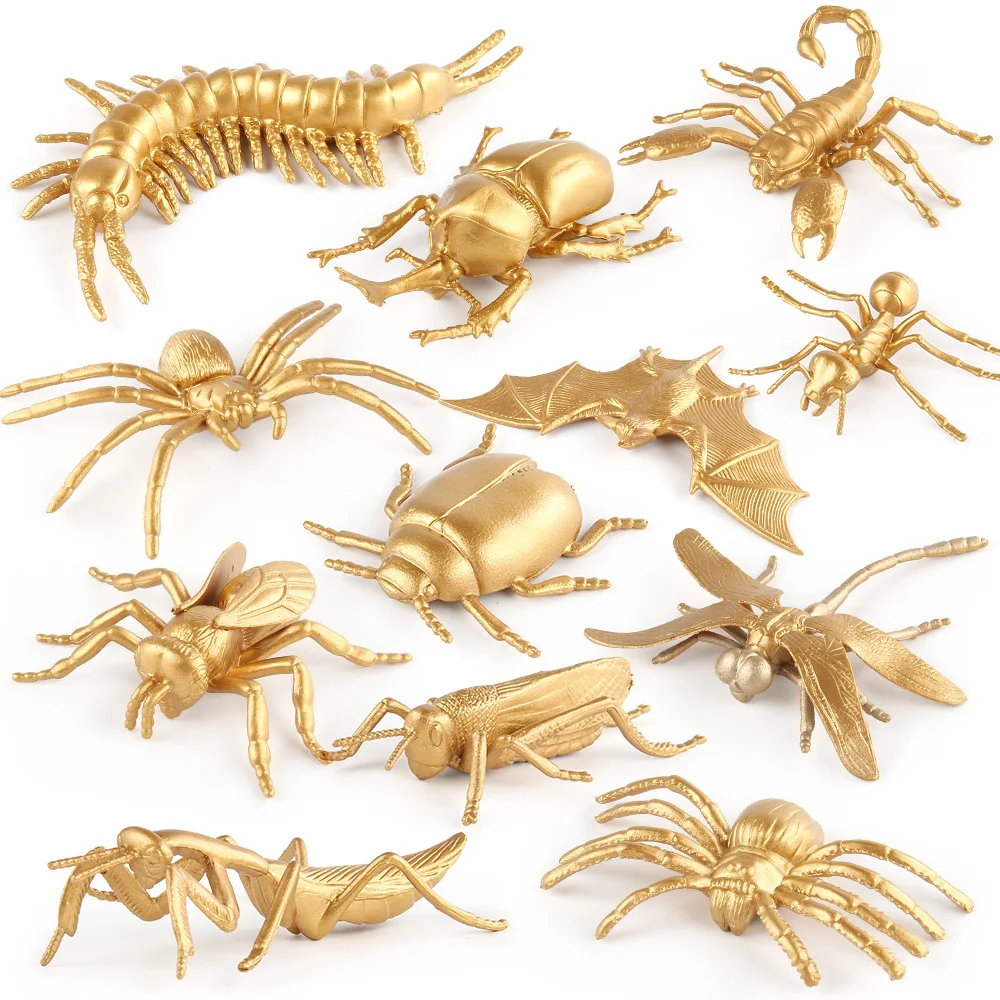 Gold Edition Simulated Poultry Insect Reptile Model Chicken Duck Goose Lizard Crocodile Bat Scorpion Gardens Decorating Gift Toy