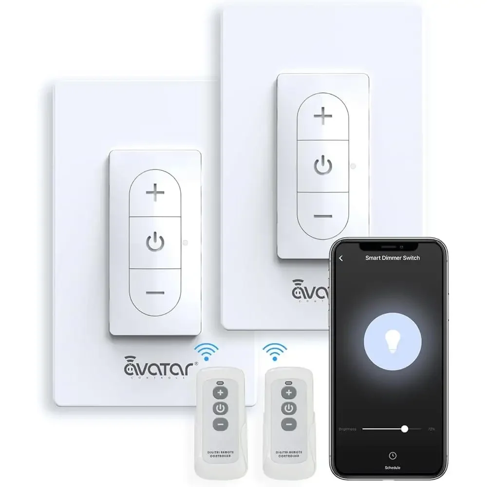 Interruptor dimmer inteligente, 2 pacotes, interruptor de luz wi-fi com controle remoto, controle de voz, compatível com alexa, google home, controle por aplicativo