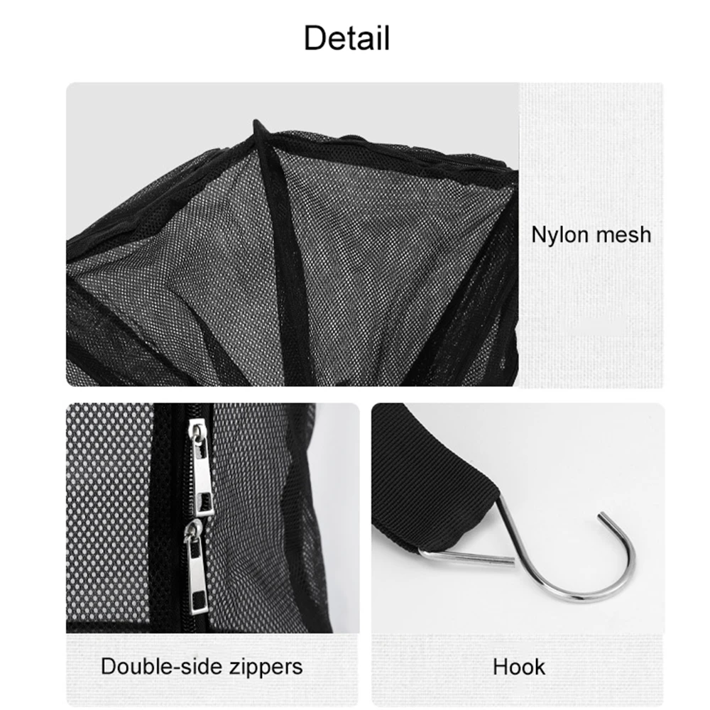 Camping Storage Drying Net 3 Layer Outdoor Hanging Mesh Drying Rack Net Basket with Poles for Cookware Tableware Plates Fruit