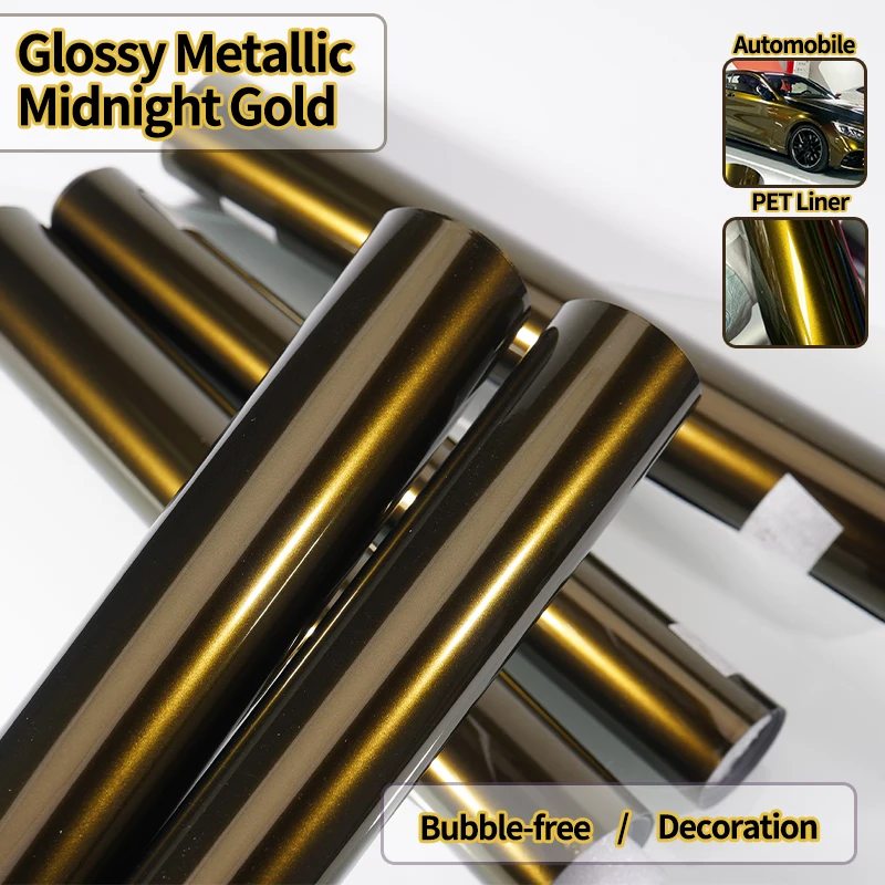 Hochglänzende Metallic-Mitternachtsgold-PET-Folie, selbstklebende Vinylfolie, selbstklebende Folierung für Motorräder, Roller und Autos