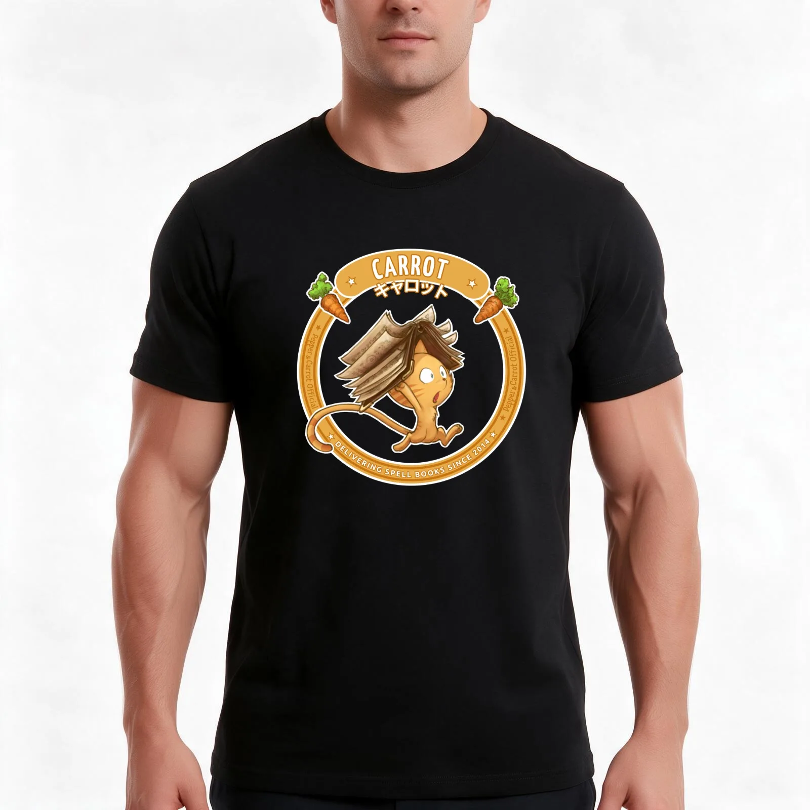 Carrot, delivering spell books since 2014 - Pepper&Carrot official T-Shirt, Summer Casual Cotton Tee, Oversized Streetwear Tops