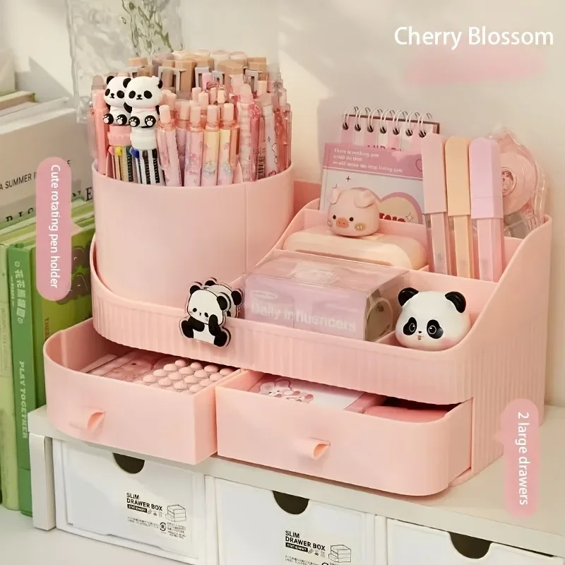 Multifunctional Rotating Desk Cosmetics Organizer with Large Drawer Storage 360° Spinning Shelve Large-capacity Storage for Home 6