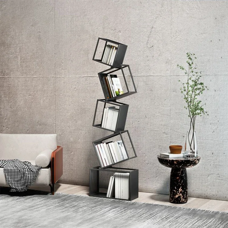 Black Minimalist Bookcases Modern Industrial Kids Storage Small Bookshelf Display Metal Estanteria Habitacion Modular Furniture