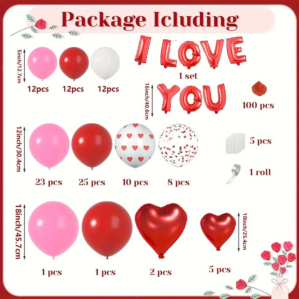 Valentine's Day Balloon Includes Accessories Simulated Rose Petals I Love You Balloon Love Balloon Anniversary Wedding Valentine's Day Romantic Decoration Bedroom Special Night