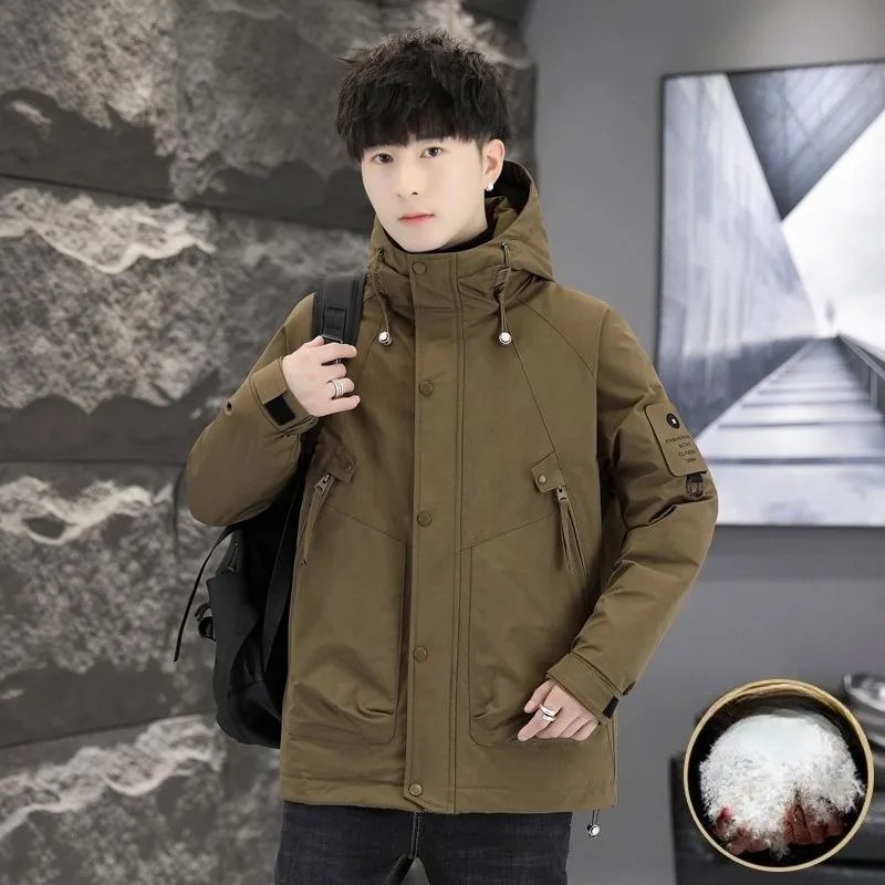 New Hooded Windbreaker Thickened Winter Casual Down Jacket for Men White Duck Down Warm Cool and Fashionable Coat Trend Outcoat