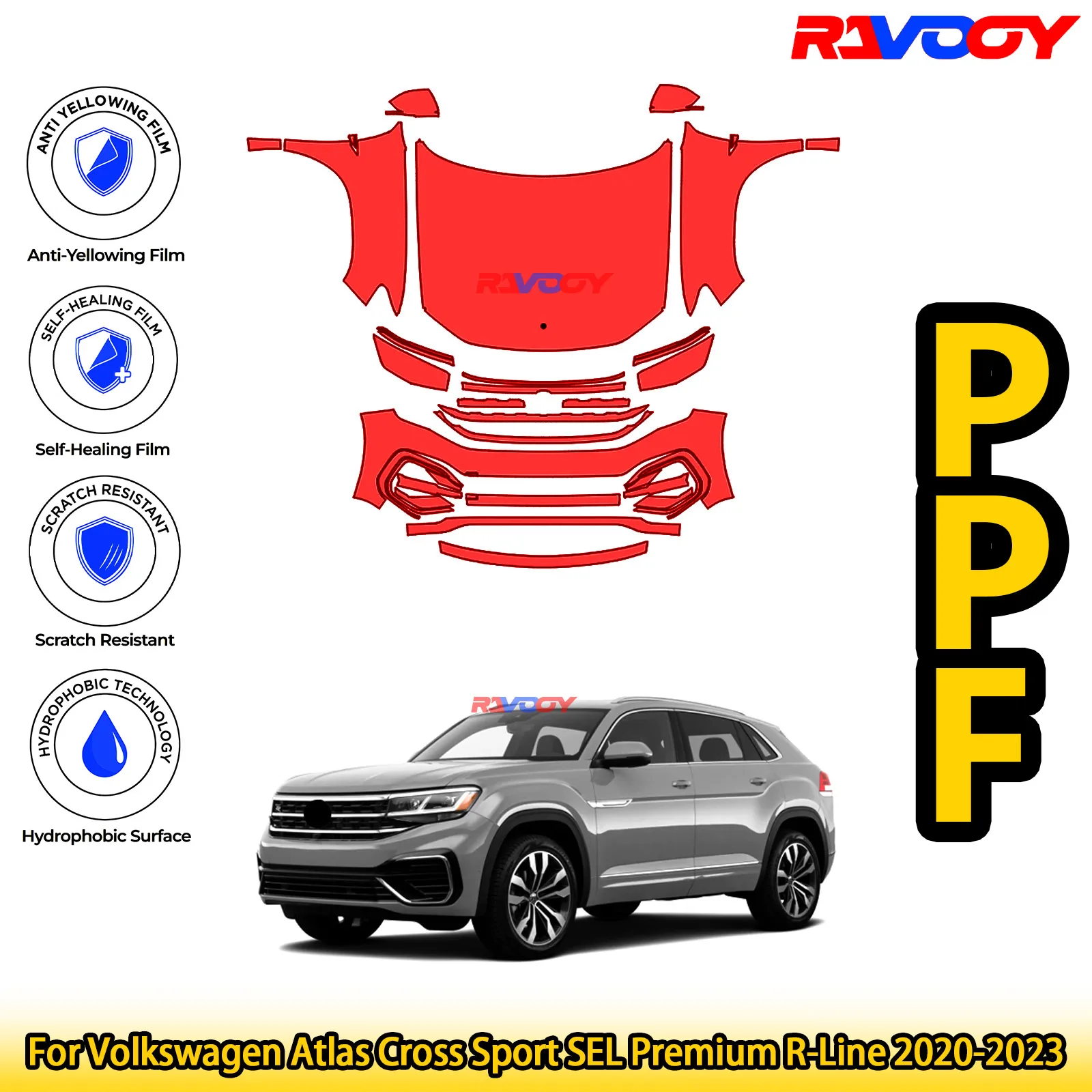 

For Volkswagen Atlas Cross Sport SEL Premium R-Line 2020-2023 Glossy Matte Black Precut front PPF Kit Paint Protection Film