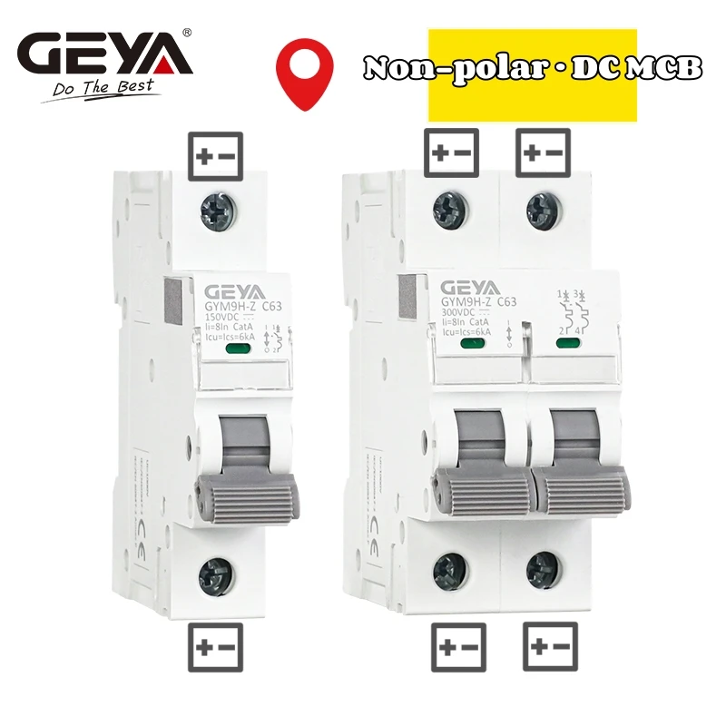 GEYA GYM9H-Z Non-polar DC MCB 12V 24V 48V 60V 110V~600V Solar Circuit Breaker Battery Protect Positive Negative Short Circuit