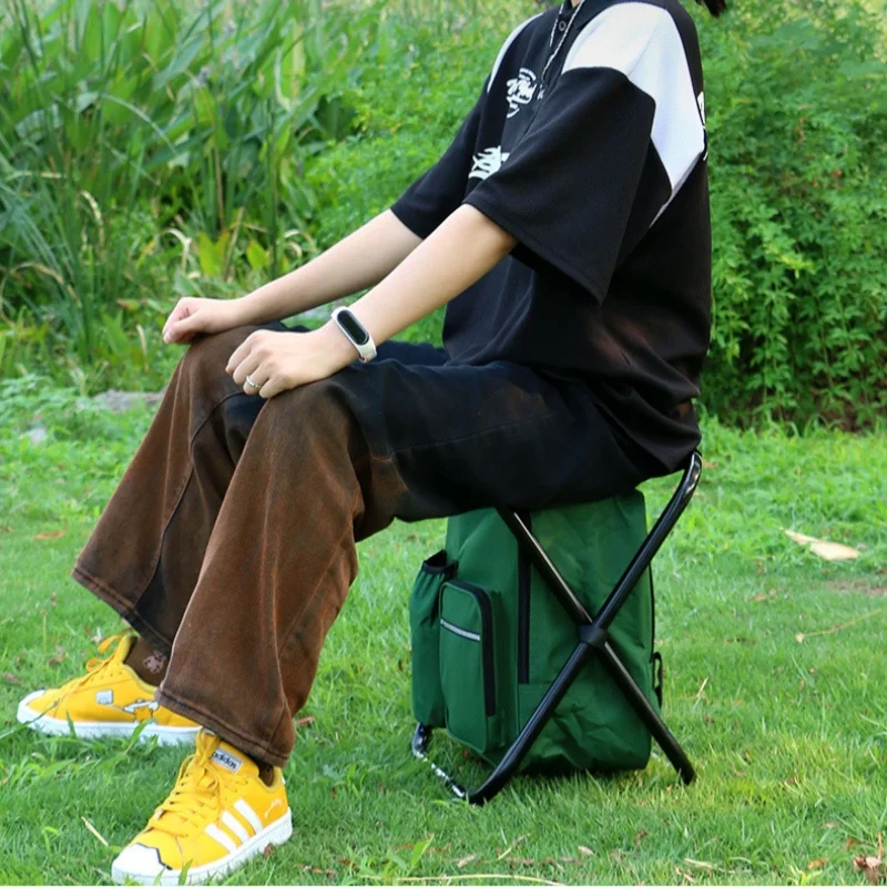 Outdoor Multi-functional Insulated Ice Pack Stool Portable Folding Chair Double-shoulder Fishing Stool Leisure Backpack Chair