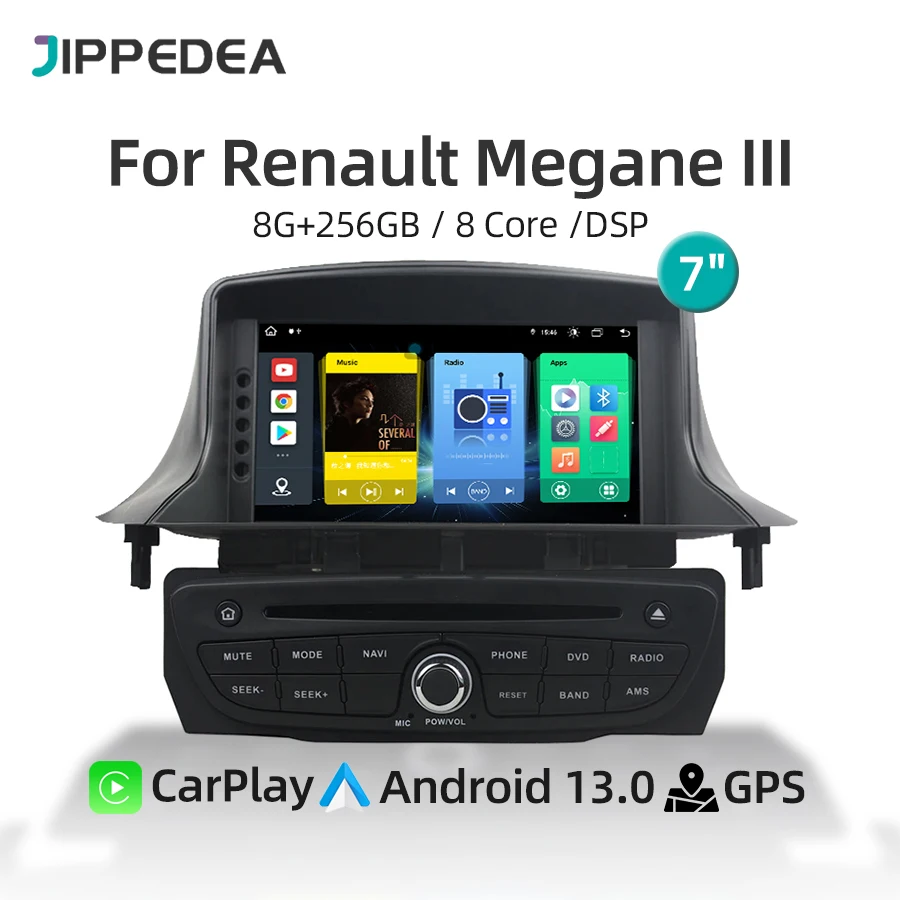 Car Multimedia Player Android 13.0 CarPlay GPS Navigation 4G WiFi Bluetooth Car Radio For Renault Megane III Fluence 2009-2016