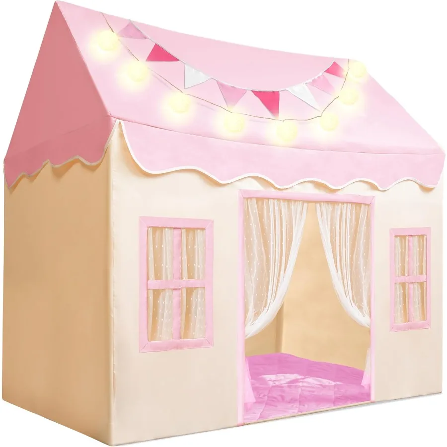 SYNCFUN tente de jeu pour tente intérieure et extérieure avec couverture lumières LED et drapeaux pour tout-petit spacieux 51*35*52 pouces Playhouse fo