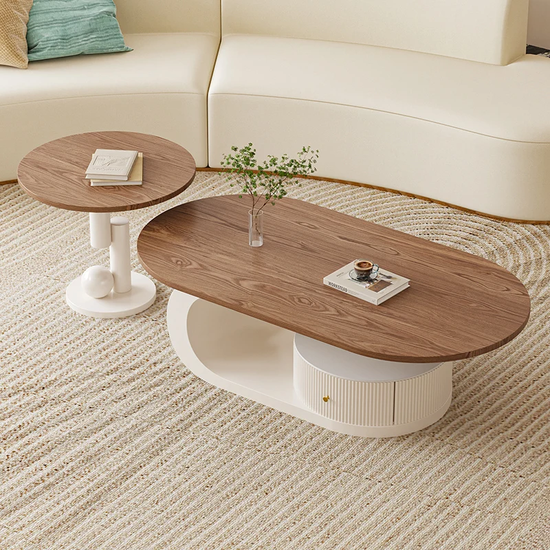 

Medieval cream wind solid wood coffee table living room household small apartment new wabi sandy wind oval tea table modern