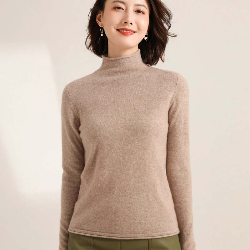 

Autumn Winter Women New Wool Warm Sweater Curled Half High Collar Pullover Casual Knitted Top Cashmere Female Sweater