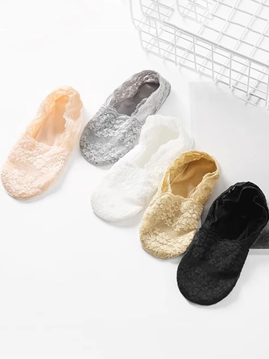 Socks Women\'s Short No-Show Invisible Ankle Foot Summer Cotton Transparent White Lace Low Cut Boat Sock 1 Pairs